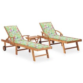 Sun Loungers 2 pcs with Table and Cushion Solid Teak Wood
