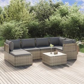 7 Piece Patio Lounge Set with Cushions Gray Poly Rattan