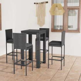 5 Piece Patio Bar Set with Cushions Poly Rattan Gray