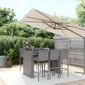 7 Piece Patio Bar Set with Cushions Gray Poly Rattan