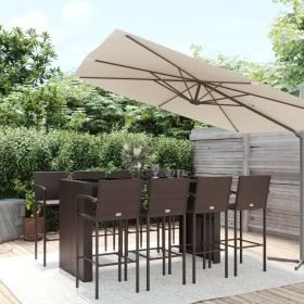 9 Piece Patio Bar Set Brown Poly Rattan
