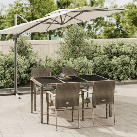 5 Piece Patio Dining Set with Cushions Gray Poly Rattan
