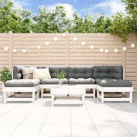 7 Piece Patio Lounge Set with Cushions White Solid Wood