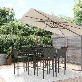 7 Piece Patio Bar Set Black Poly Rattan
