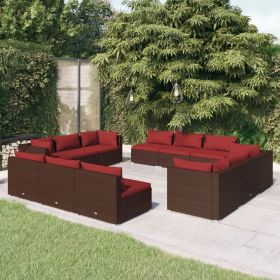 12 Piece Patio Lounge Set with Cushions Poly Rattan Brown