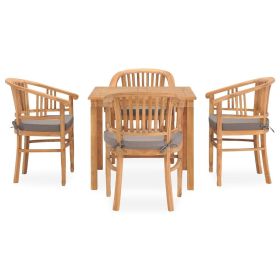 5 Piece Patio Dining Set with Cushions Solid Teak Wood