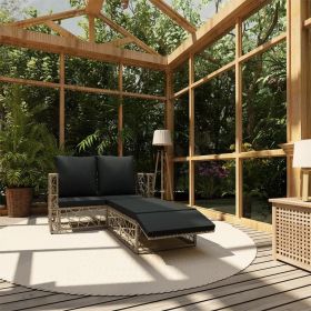 2 Piece Patio Lounge Set with Cushions Poly Rattan Gray