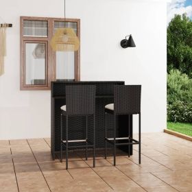 3 Piece Patio Bar Set with Cushions Black