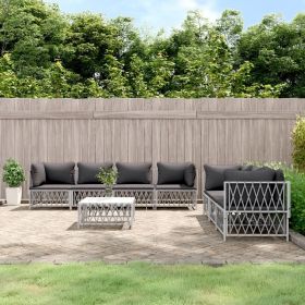 8 Piece Patio Lounge Set with Cushions White Steel
