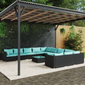 12 Piece Patio Lounge Set with Cushions Poly Rattan Black