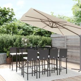 9 Piece Patio Bar Set with Cushions Black Poly Rattan