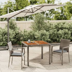 3 Piece Patio Dining Set with Cushions Gray Poly Rattan (Color: Gray)
