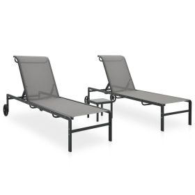 Sun Loungers 2 pcs with Table Textilene and Steel (Color: Gray)