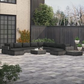 12 Piece Patio Lounge Set with Cushions Poly Rattan Gray (Color: Grey)