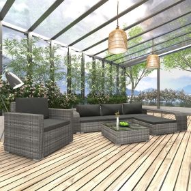 8 Piece Patio Lounge Set with Cushions Poly Rattan Gray (Color: Grey)