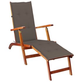 Patio Deck Chair with Footrest and Cushion Solid Acacia Wood (Color: Brown)