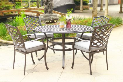 Round 4 - Person 49" Long Aluminum Dining Set with Sunbrella Cushions (Color: as Pic)
