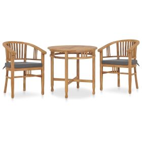 3 Piece Patio Dining Set with Cushions Solid Teak Wood (Color: Brown)