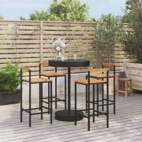 5 Piece Patio Bar Set Black Poly Rattan&Solid Wood Acacia (Color: Black)