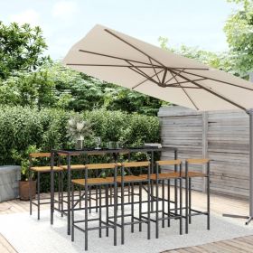9 Piece Patio Bar Set Black Poly Rattan& Solid Wood Acacia (Color: Black)