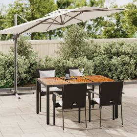 5 Piece Patio Dining Set with Cushions Black Poly Rattan (Color: Black)