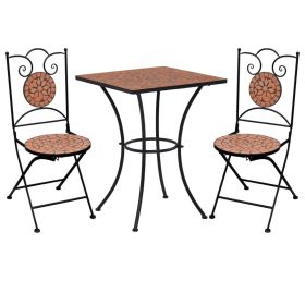 3 Piece Mosaic Bistro Set Ceramic Tile Terracotta (Color: Brown)