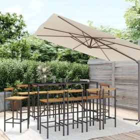 11 Piece Patio Bar Set Black Poly Rattan& Solid Wood Acacia (Color: Black)