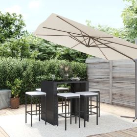 7 Piece Patio Bar Set with Cushions Black Poly Rattan (Color: Black)