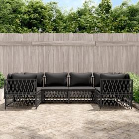6 Piece Patio Lounge Set with Cushions Anthracite Steel (Color: Anthracite)