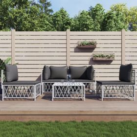 5 Piece Patio Lounge Set with Cushions White Steel (Color: White)