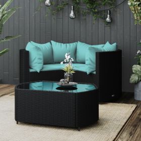 4 Piece Patio Lounge Set with Cushions Black Poly Rattan (Color: Black)