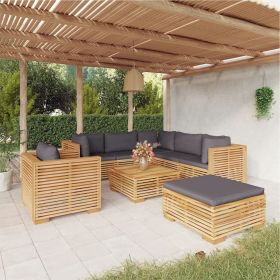 8 Piece Patio Lounge Set with Cushions Solid Wood Teak (Color: Brown)