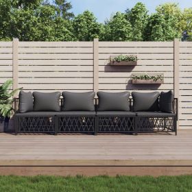 4 Piece Patio Lounge Set with Cushions Anthracite Steel (Color: Anthracite)