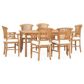 7 Piece Patio Dining Set with Cushions Solid Teak Wood (Color: Brown)