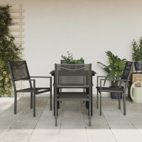 5 Piece Patio Dining Set Black Steel and Textilene (Color: Black)