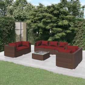 8 Piece Patio Lounge Set with Cushions Poly Rattan Brown (Color: Brown)