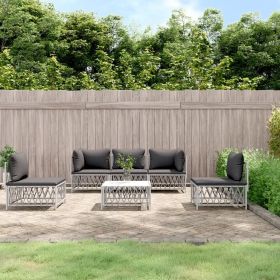 6 Piece Patio Lounge Set with Cushions White Steel (Color: White)
