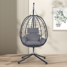 Egg Chair with Stand Indoor Outdoor Swing Chair Patio Wicker Hanging Egg Chair Hanging Basket Chair Hammock Chair with Stand for Bedroom Living Room B (Color: as Pic)